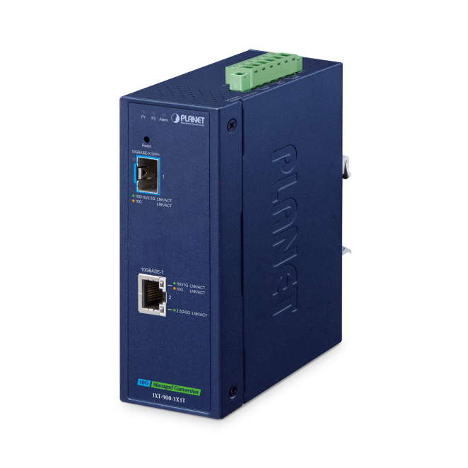 PLANET IP40 Industrial 1-Port convertidor de medio 10000 Mbit/s Azul