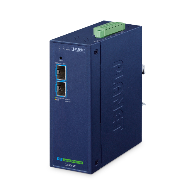 PLANET IP40 Industrial 2-Port convertidor de medio 10000 Mbit/s Azul