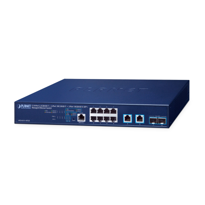 PLANET Layer 3 8-Port 2.5GBASE-T + Gestionado L3 10G Ethernet (100/1000/10000) 1U Azul
