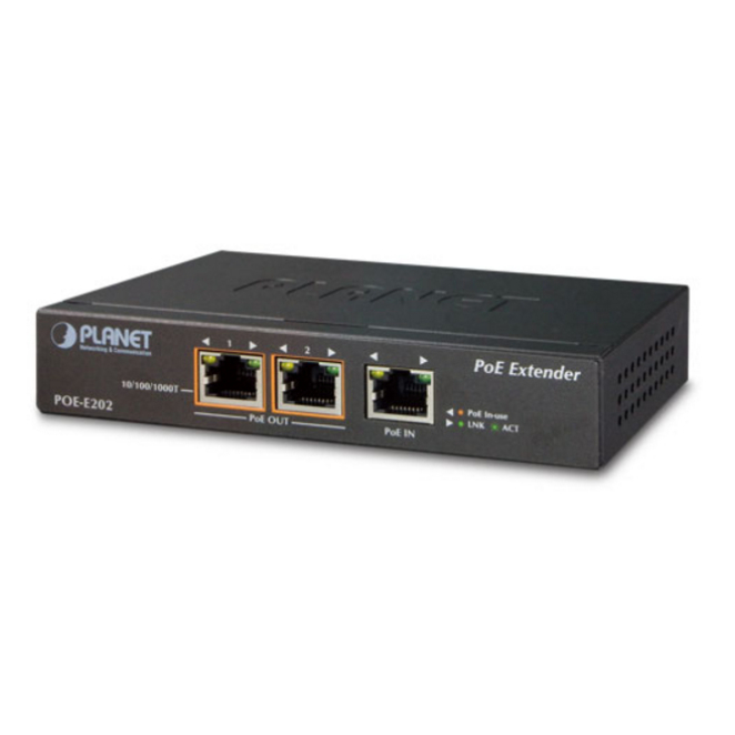 PLANET POE-E202 ampliador de red Transmisor y receptor de red Negro 10, 100, 1000 Mbit/s