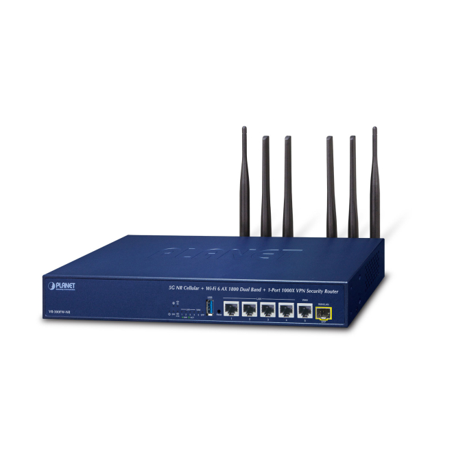 PLANET 5G NR Cellular + Wi-Fi 6 router inalámbrico Gigabit Ethernet Doble banda (2,4 GHz / 5 GHz) Azul