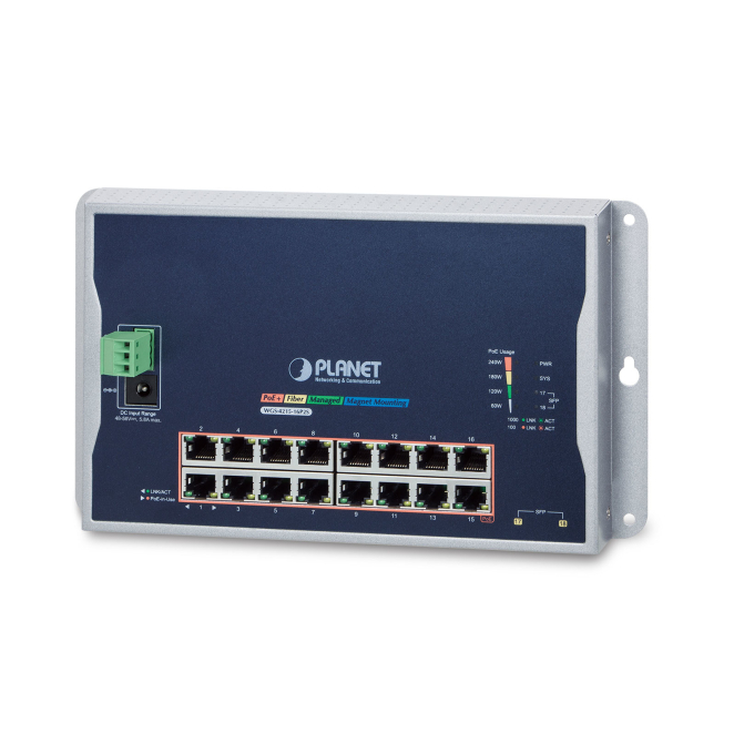 PLANET WGS-4215-16P2S switch Gestionado L2 Gigabit Ethernet (10/100/1000) Energía sobre Ethernet (PoE) Negro