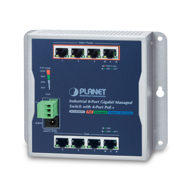 PLANET WGS-804HPT switch Gestionado Gigabit Ethernet (10/100/1000) Energía sobre Ethernet (PoE) Negro