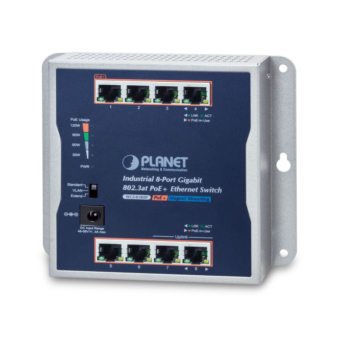 PLANET IP30 Industrial 8-Port No administrado Gigabit Ethernet (10/100/1000) Energía sobre Ethernet (PoE) Gris