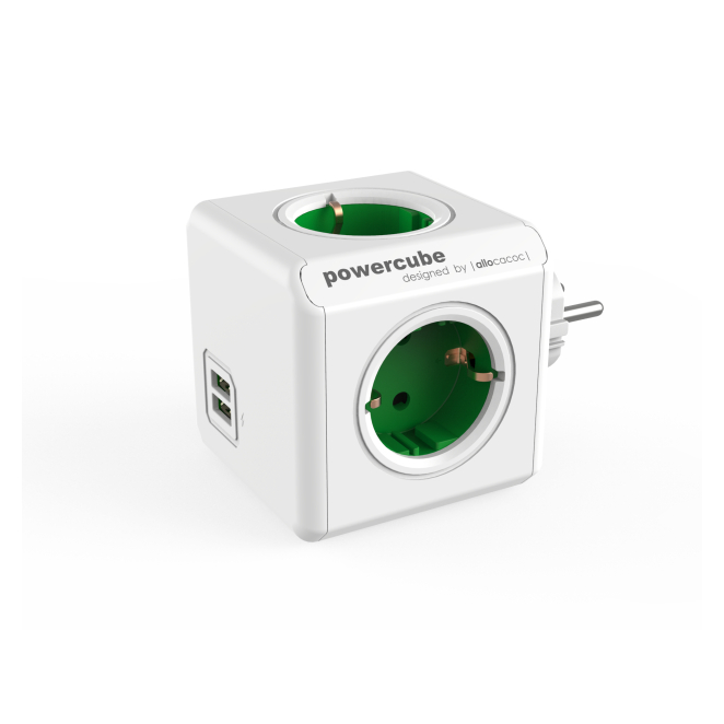 Allocacoc PowerCube Original USB base múltiple 4 salidas AC Interior Verde, Blanco