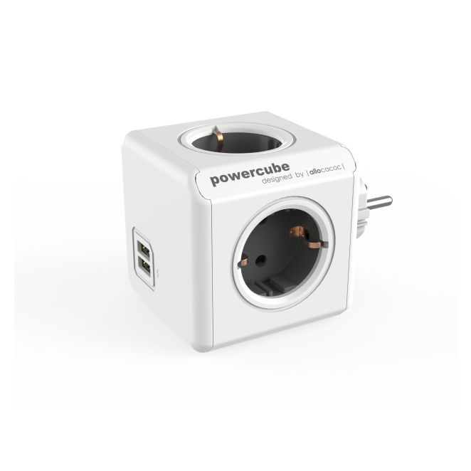 Allocacoc PowerCube Original USB base múltiple 4 salidas AC Interior Gris, Blanco