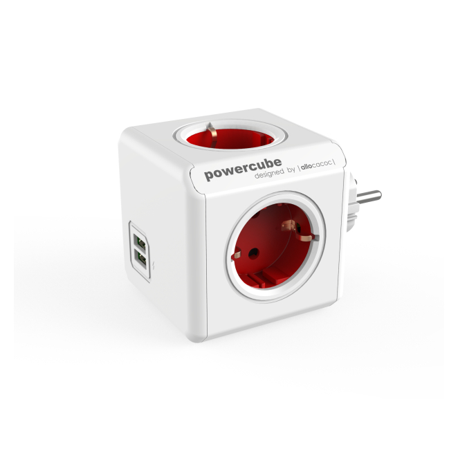 Allocacoc PowerCube Original USB base múltiple 4 salidas AC Interior Rojo, Blanco