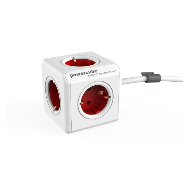 Allocacoc PowerCube Extended base múltiple 1,5 m 5 salidas AC Interior Rojo, Blanco