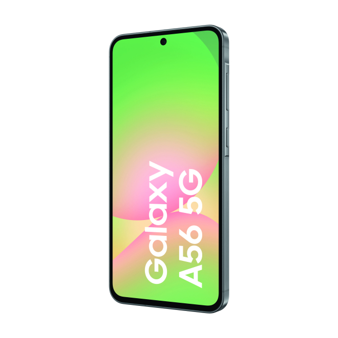 Samsung Galaxy A56 mostrando reconocimiento facial y lector de huellas