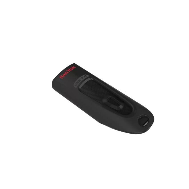 SanDisk Ultra 64GB en gros plan mostrando diseño deslizante
