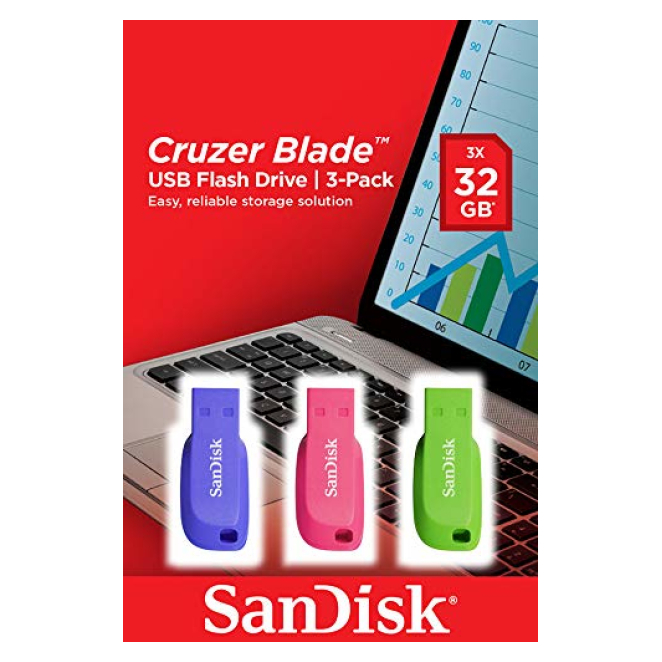 SanDisk Cruzer Blade 3x 32GB unidad flash USB USB tipo A 2.0 Azul, Verde, Rosa