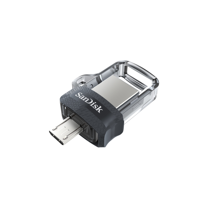 SanDisk Ultra Dual m3.0 unidad flash USB 128 GB USB Type-A / Micro-USB 3.2 Gen 1 (3.1 Gen 1) Negro, Plata, Transparente