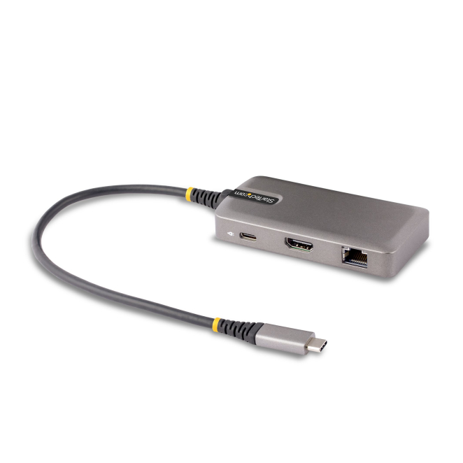 StarTech.com Adaptador Multipuertos USB-C - Docking Station USB Tipo C HDMI 4K60 - Hub Ladrón USB 3.0 de 2 Puertos - Entrega de Alimentación PD 100W - GbE - ChromeOS/Win/Mac