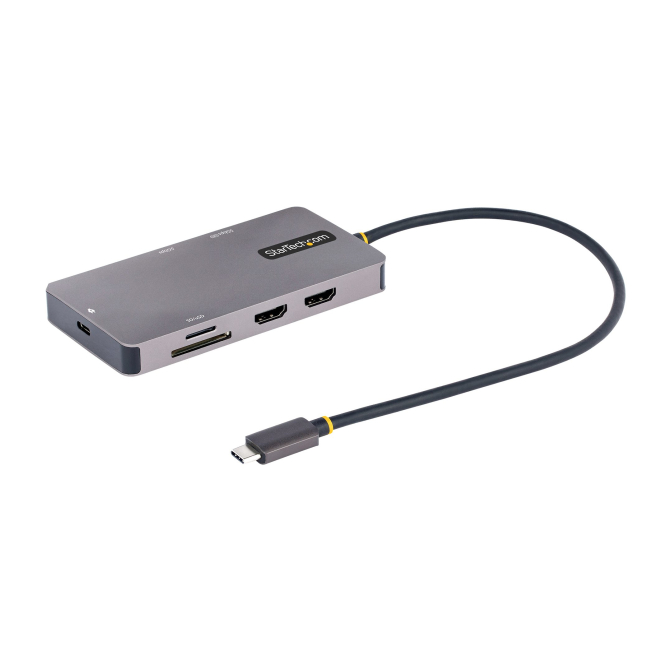StarTech.com Adaptador Multipuertos USB C 2x HDMI 4K 60Hz, Hub USB-A 3.1 2Pt 5Gbps, PD 100W, GbE, SD/MicroSD, Cable de 30cm, Docking Station USB Tipo C de Viajes para Portátiles
