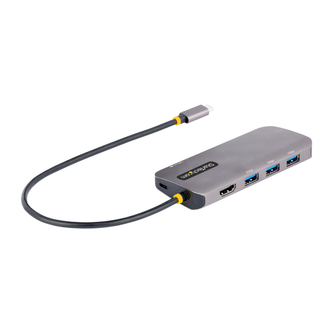StarTech.com Adaptador Multipuertos USB C, de Vídeo HDMI de 4K y 60Hz, Hub USB-A 3.2 de 3 Puertos de 5Gbps, Entrega de Alimentación PD de 100W, GbE, Docking Station de Viajes