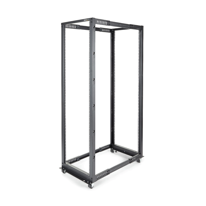 StarTech.com Rack 42U Móvil de Marco Abierto de 4 Columnas para Servidores - Rack de Cuatro Columnas de 19 Pulgadas para Equipo de Red e Informático - Ruedas o Patas Niveladoras