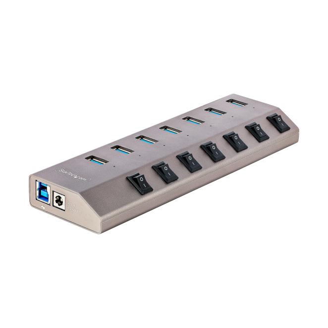 StarTech.com Hub USB-C Autoalimentado de 7 puertos con Interruptores Individuales - Concentrador USB 3.0 a 5 Gbps con Fuente de Alimentación - Ladrón USB Tipo C a USB-A - BC 1.2