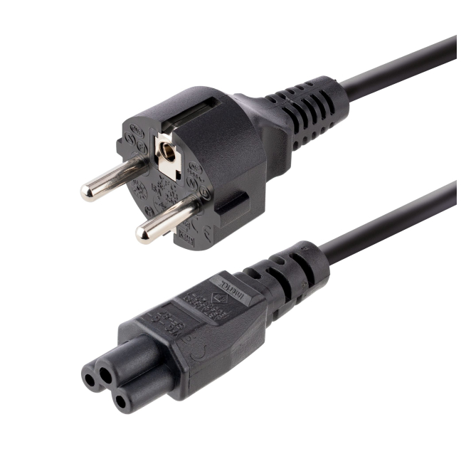 StarTech.com Cable de 3m de Alimentación de Repuesto para Ordenador Portátil, EU Schuko a C5, 2,5A 250V, 18AWG, para Cargador de Portátiles, Hoja de Trébol/Mickey Mouse