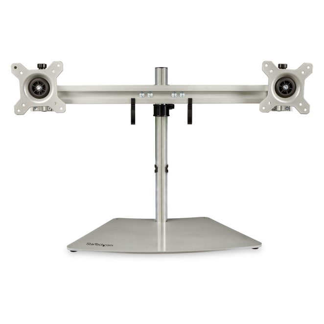 StarTech.com Soporte VESA para 2 Monitores - Soporte Ergonómico de Sobremesa para 2 monitores de 24″ con Montaje VESA - con Base Independiente y Altura Ajustable- Soporte con Mástil - Plata
