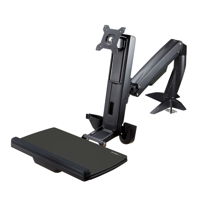 StarTech.com Brazo de Soporte de Pie y Sentado - Brazo Ajustable de Montaje en Escritorio de Pie o Sentado para Un Monitor VESA de hasta 27″ - Ergonómico Articulado para Escritorio de Pie
