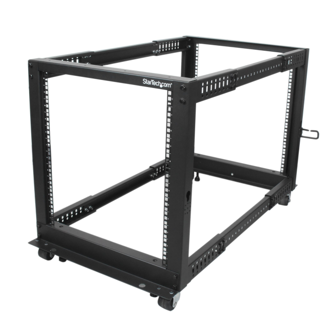 StarTech.com Rack 12U Móvil de Marco Abierto de 4 Columnas para Servidores - Rack de Cuatro Columnas de 19 Pulgadas para Equipo de Red e Informático - Ruedas o Patas Niveladoras