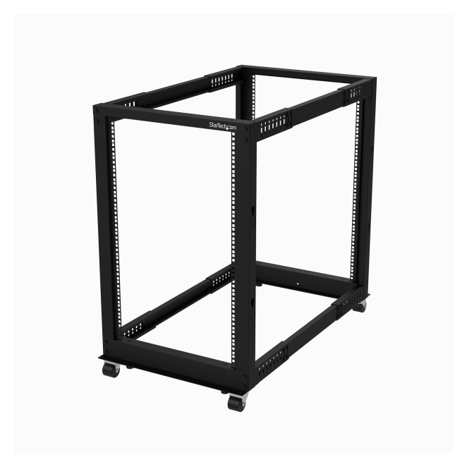 StarTech.com Rack 18U Móvil de Marco Abierto de 4 Columnas para Servidores - Rack de Cuatro Columnas de 19 Pulgadas para Equipo de Red e Informático - Ruedas o Patas Niveladoras