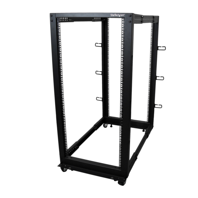 StarTech.com Rack 25U Móvil de Marco Abierto de 4 Columnas para Servidores - Rack de Cuatro Columnas 19 Pulgadas para Equipo de Red e Informático - Ruedas o Patas Niveladoras