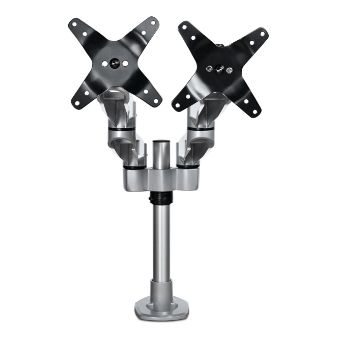 StarTech.com Brazo Articulado Prémium para Dos Monitores de hasta 30″ - Soporte VESA de Altura Ajustable - Montaje Mordaza/Ojal en Escritorio - con Rotación, Inclinación y Giro - Plata