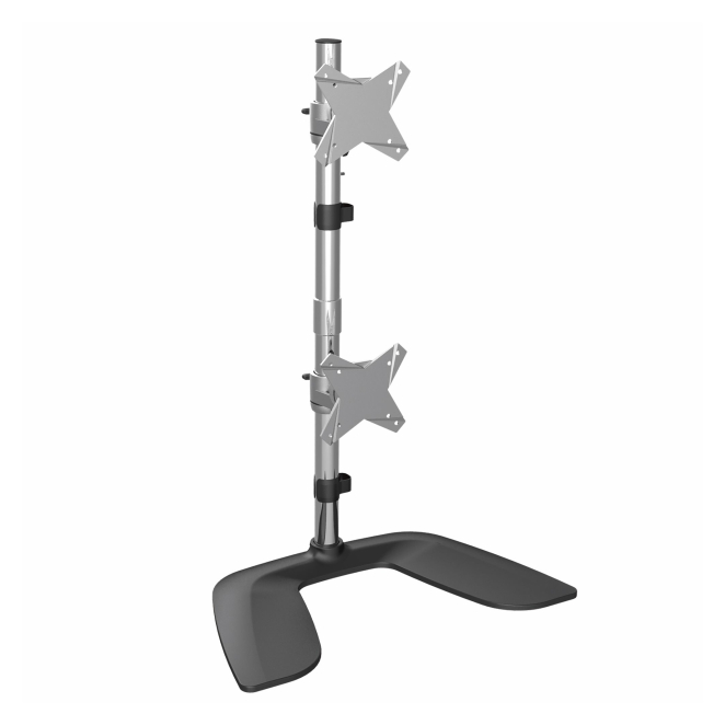 StarTech.com Soporte VESA para 2 Monitores de hasta 27″ - Base para Monitor Ergonómica de Sobremesa - de Montaje para 2 Monitores Apilados Verticalmente - Altura Ajustable - Plata