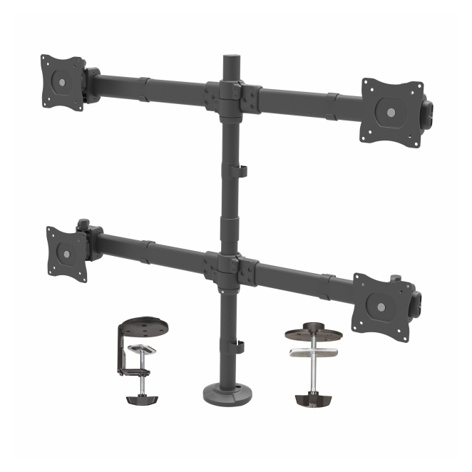 StarTech.com Brazo de Escritorio para 4 Monitores 2x2 de hasta 27″ con Montaje VESA- Soporte Ergonómico con Mástil, Articulado y Altura Ajustable - Inclinación/Giro/Rotación - Abrazadera/Ojal