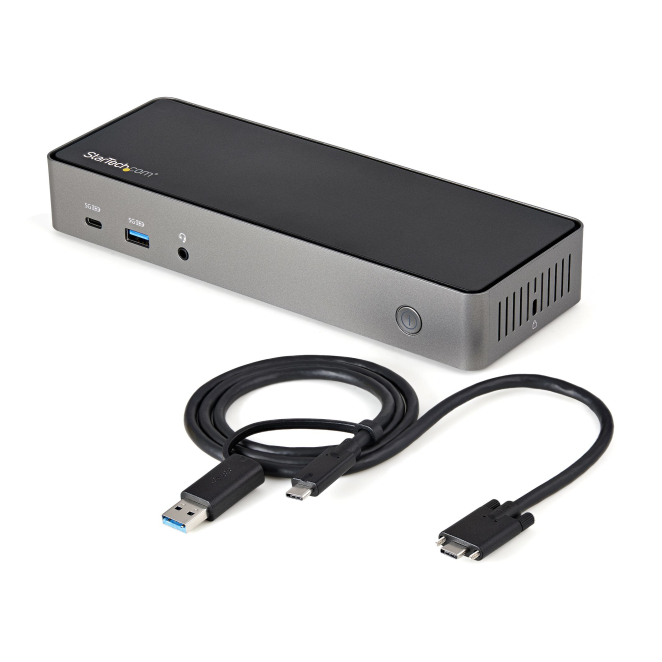 StarTech.com Docking Station USB-C y USB-A 10Gb - Replicador de Puertos Híbrido Universal para 3 Monitores DisplayPort y HDMI 4K de 60Hz - PD 85W - Hub Ladrón USB de 6 Puertos - Audio - Red Gigabit