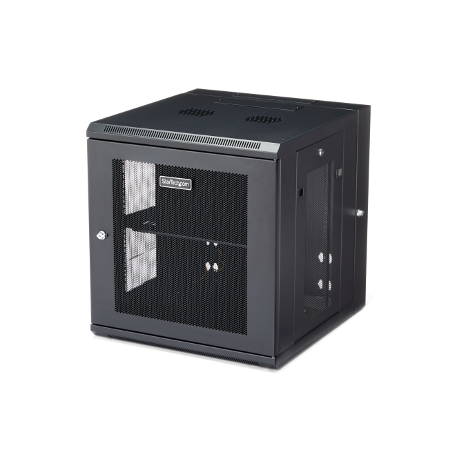 StarTech.com Armario Rack de Pared para Servidores 12U 19″ 4 Columnas y Estante 1U - Rack de Servidores de Montaje en Pared con Bisagra - Rack Ventilado para Equipo de Red