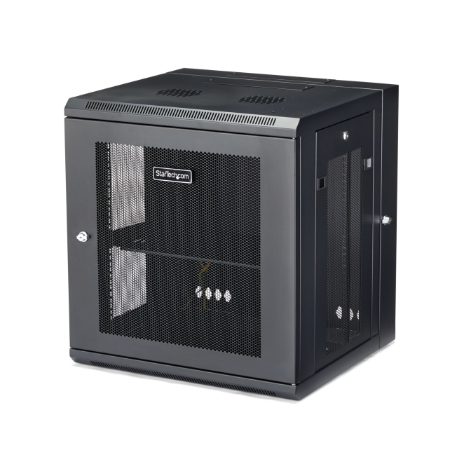 StarTech.com Armario Rack de Pared para Servidores 12U 19″ 4 Columnas y Estante 1U - Rack de Servidores de Montaje en Pared con Bisagra - Rack Ventilado para Equipo de Red