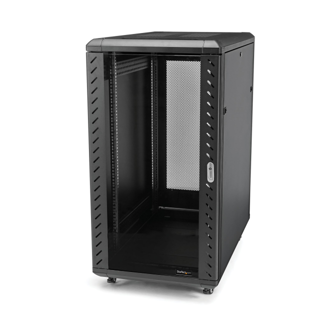 StarTech.com Armario Rack para Servidores 18U 19″ 4 Columnas - Rack de Servidores con Cerradura y Seguro - Rack con Ruedas y Carriles de Montaje Ajustables para Equipo de Red