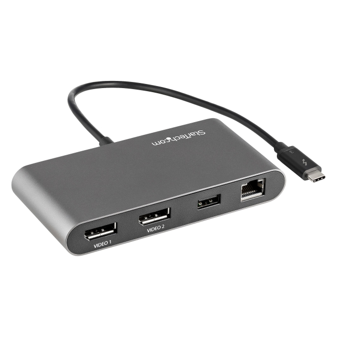 StarTech.com Mini Dock Thunderbolt 3 - Docking Station Portátil para 2 Monitores con DP 4K 60Hz, 1x Hub USB-A (USB 3.0/5 Gbps), GbE - Cable de 28cm - Adaptador Multipuertos TB3 - Mac/Windows