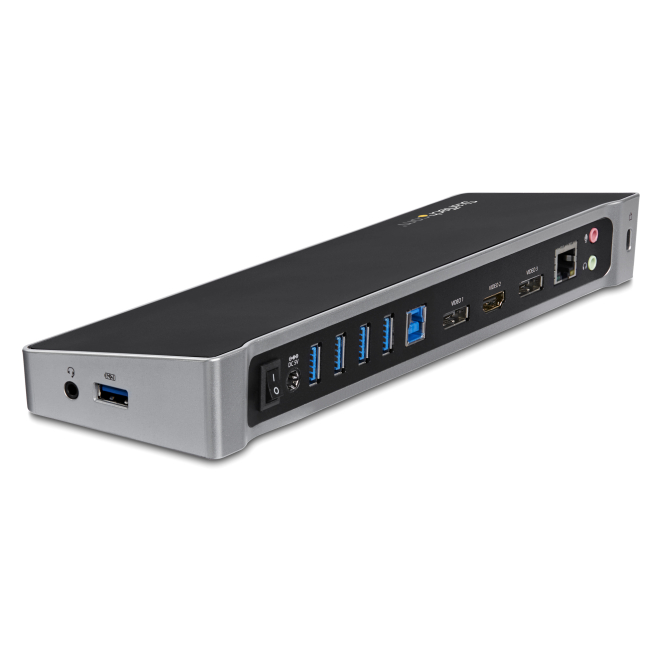 StarTech.com Docking Station USB 3.0 2x DisplayPort y HDMI 4K para 3 Monitores - Hub 5x USB-A (1x Fast Charge) - Audio de 3,5mm - Red GbE - Replicador de Puertos USB-A - Mac y Windows