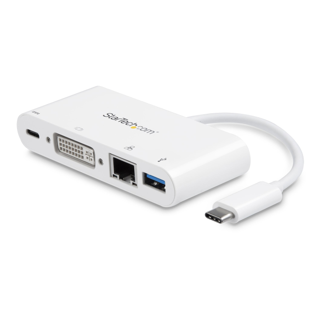 StarTech.com Adaptador Multipuertos USB C - Adaptador de Vídeo USB-C a DVI-D (Digital) con Carga de 60W - GbE - USB-A - Mini Dock Portátil USB Type-C/Thunderbolt 3 para Portátiles