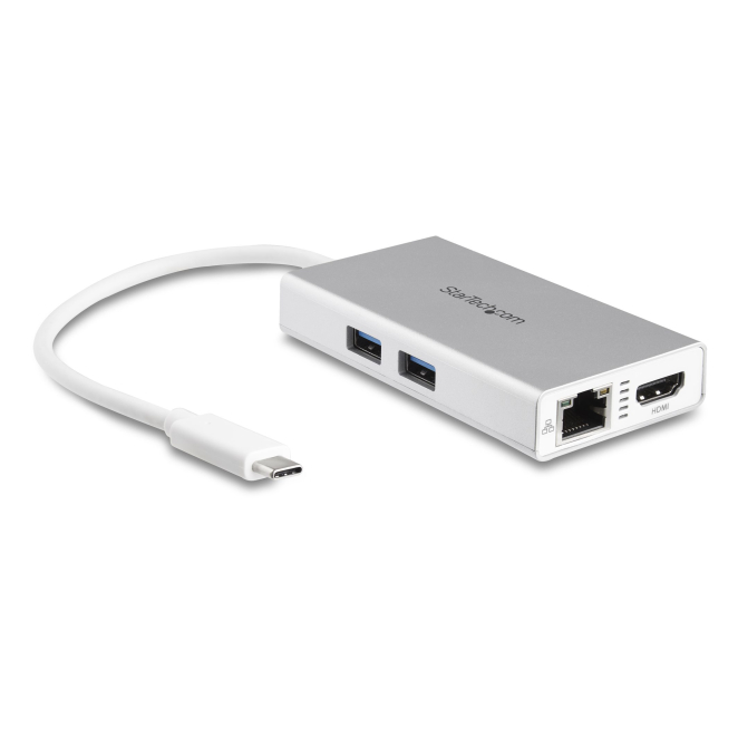 StarTech.com Adaptador Multipuertos USB-C - Docking Station Portátil USB-C 4K HDMI - Entrega de Potencia 60W - GbE - Hub 2x USB-A 3.0- Mini Dock Portátil USB C para Portátiles - Blanco