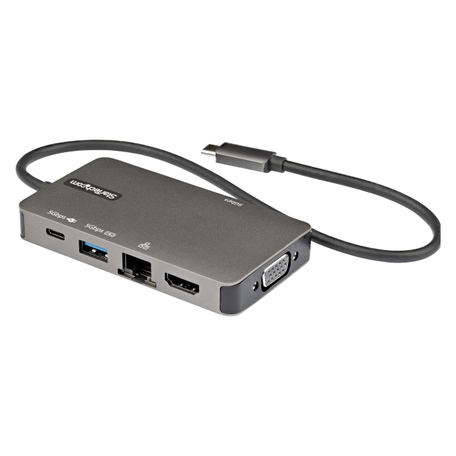StarTech.com Adaptador Multipuertos USB-C - Docking Station USB Tipo C a HDMI 4K30 o VGA 1080p - Replicador de Puertos USBC PD de 100W - Hub USB de 3 Puertos - Red - con Cable Incorporado de 30cm