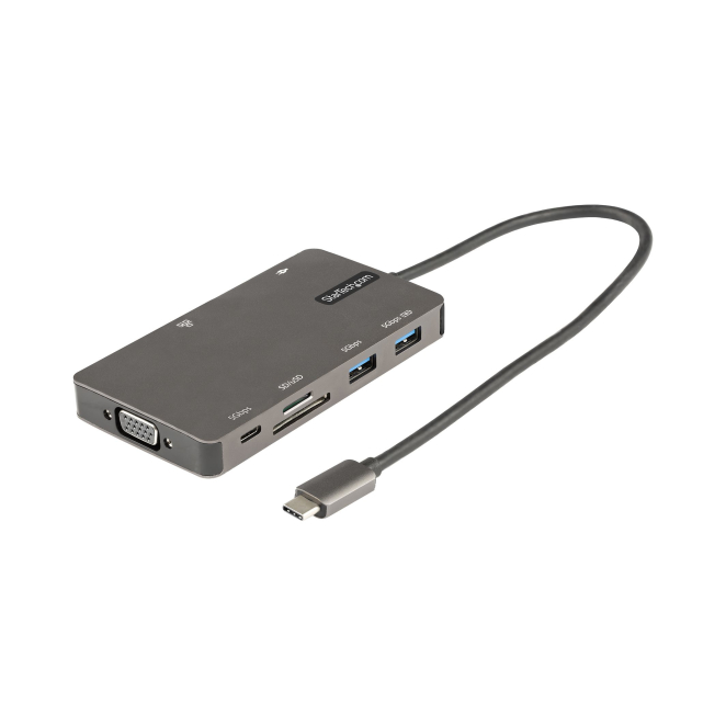 StarTech.com Adaptador Multipuertos USB C - Docking Station de Viajes HDMI 4K 30Hz o VGA - Hub Ladrón USB 3.0 de 5Gbps (USB-A / USB Tipo C) - PD de 100W - SD/Micro SD - GbE - Replicador
