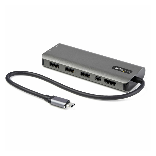 StarTech.com Adaptador Multipuertos USB-C - Docking Station USB Tipo C a HDMI o Mini DisplayPort 4K60 - Replicador de Puertos USBC PD 100W - Hub USB 4 Puertos - Red - con Cable Incorporado de 30cm