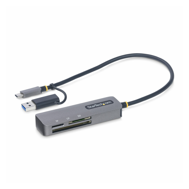 StarTech.com Lector USB 3.0 de Tarjetas de Memoria Flash SD CompactFlash y microSD - Grabador USB-C de Tarjetas de Memoria - Lector USB Tipo C de Tarjetas SD CF microSD con Adaptador USB-A Integrado