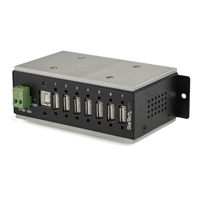StarTech.com Hub USB 2.0 de 7 Puertos - Hub Ladrón Industrial USB-A (7x USB-A) de Metal con ESD & Protección Contra Picos de Corriente - con Temperatura Operativa Extendida de -40 a 85°C - de Instalación en Carril DIN / Pared / Escritorio