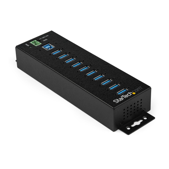 StarTech.com Hub Concentrador Ladrón USB de 10 Puertos con Adaptador de Corriente - con Protección contra Descargas de 350W - Hub Industrial USB 3.0 de Montaje en Pared Carril DIN o Mesa - USB 3.2 Gen 1 (5Gbps)