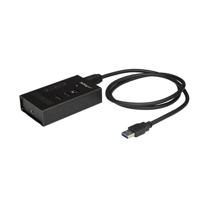 StarTech.com Hub USB 3.0 de 4 Puertos - Ladrón USB Tipo-A a 1x USB-C y 3x USB-A - Hub Comercial USB de Metal - USB 3.2 Gen 1 SuperSpeed de 5Gbps - Autoalimentado - de Carga Rápida BC 1.2 - Resistente/Instalable
