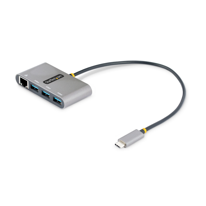 StarTech.com Hub Adaptador USB-C con Ethernet de 3 Puertos USB-A - Red Ethernet Gigabit RJ45 - USB 3.0 5Gbps - Alimentado por el Bus - Cable de 30cm - Ladrón Concentrador USB Tipo C a USB A
