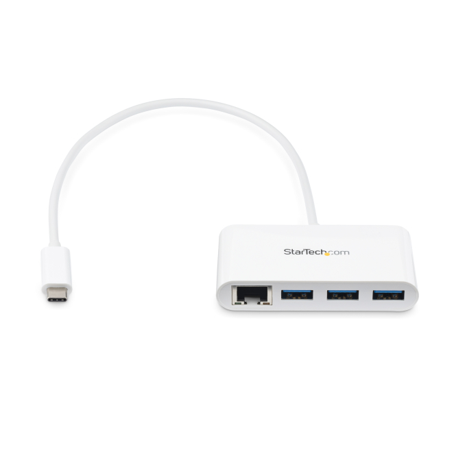 StarTech.com Concentrador USB 3.0 de 3 Puertos con USB-C y Ethernet Gigabit - Blanco