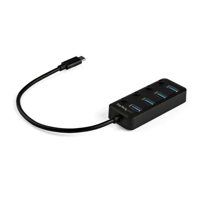 StarTech.com Hub Ladrón USB C de 4 Puertos - Concentrador USB Tipo C a 4 Puertos USB A con Interruptores Individuales de Encendido/Apagado - USB 3.2 Gen 1 SuperSpeed de 5Gbps - Alimentado por el Bus USB - Portátil - con Cable Incorporado de 25cm