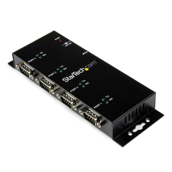 StarTech.com Concentrador Adaptador USB a Serie RS232 DB9 4 Puertos – Riel DIN Industrial y Montaje en Pared