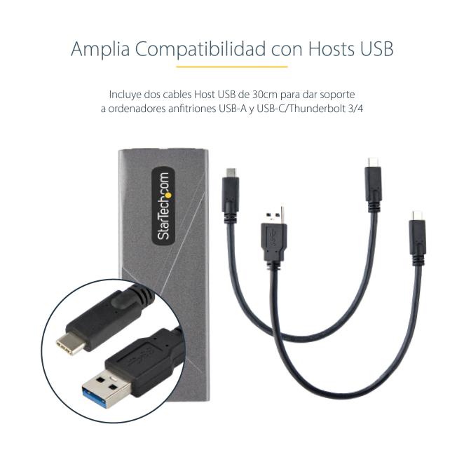StarTech.com Caja Externa de Aluminio USB-C 10Gbps a NVMe M.2 o SSD M.2 SATA detalle